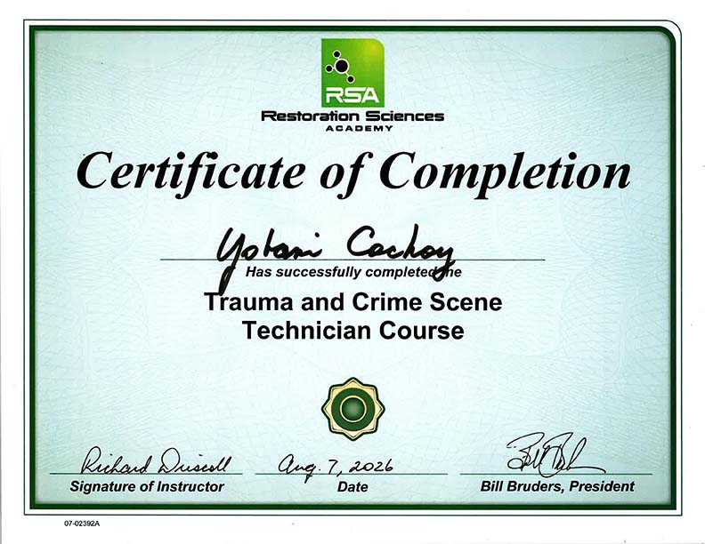 Yobani Cochoy IICRC License